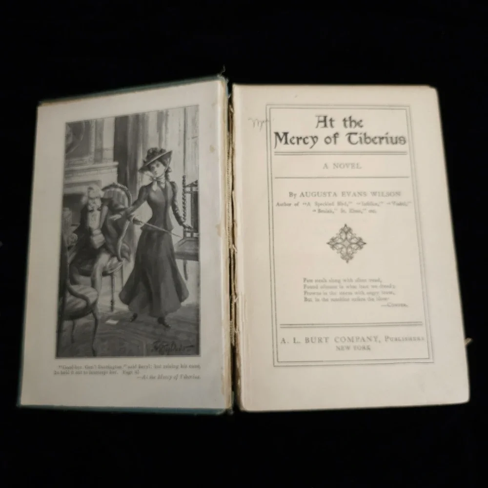 At the Mercy of Tiberius Hard Cover Book 1887 Antiquarian Antique Novel Augusta